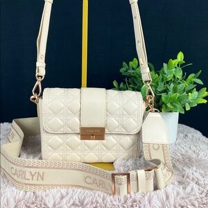 CARLYN Quilted Ivory Crossbody Bag – Bonus Branded Strap – Rose Gold Hardware